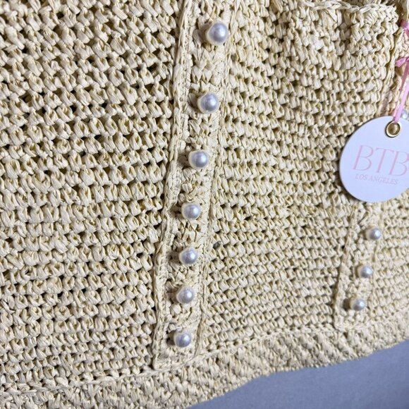 BTB Los Angeles Lisbeth Raffia Tote Unlined Pearl Detail - Picture 4 of 11